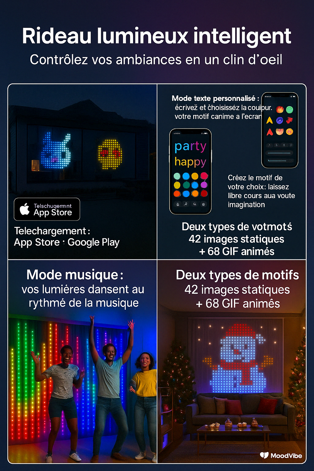 Rideau LED RGB Connecté – Ambiance Magique, Contrôle Intelligent
