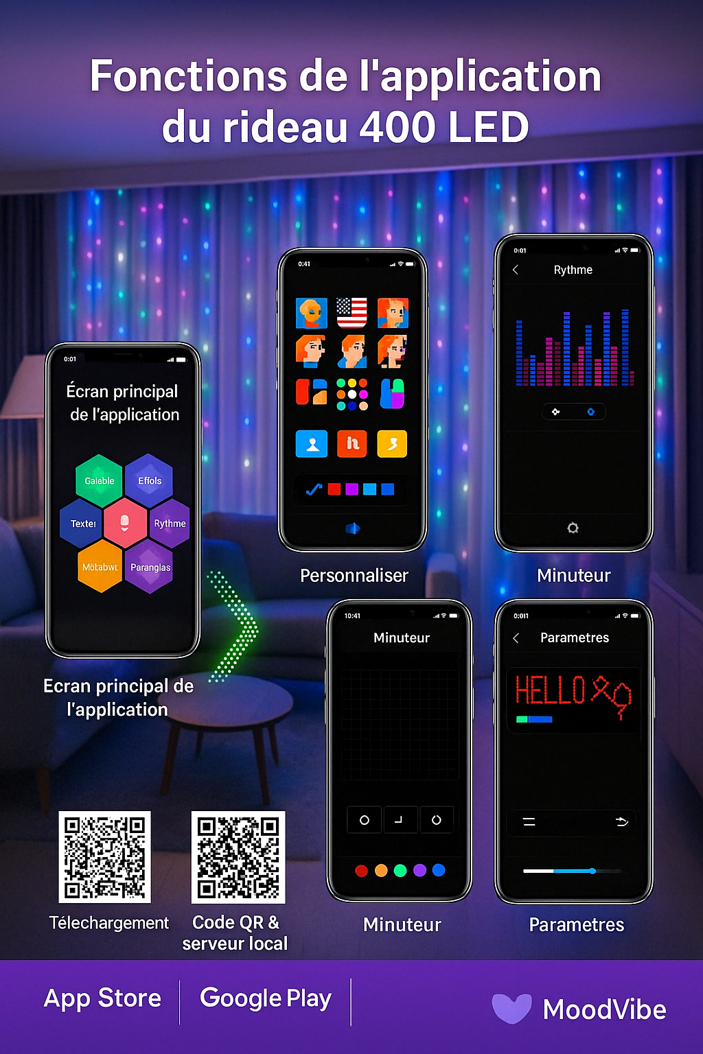 Rideau LED RGB Connecté – Ambiance Magique, Contrôle Intelligent