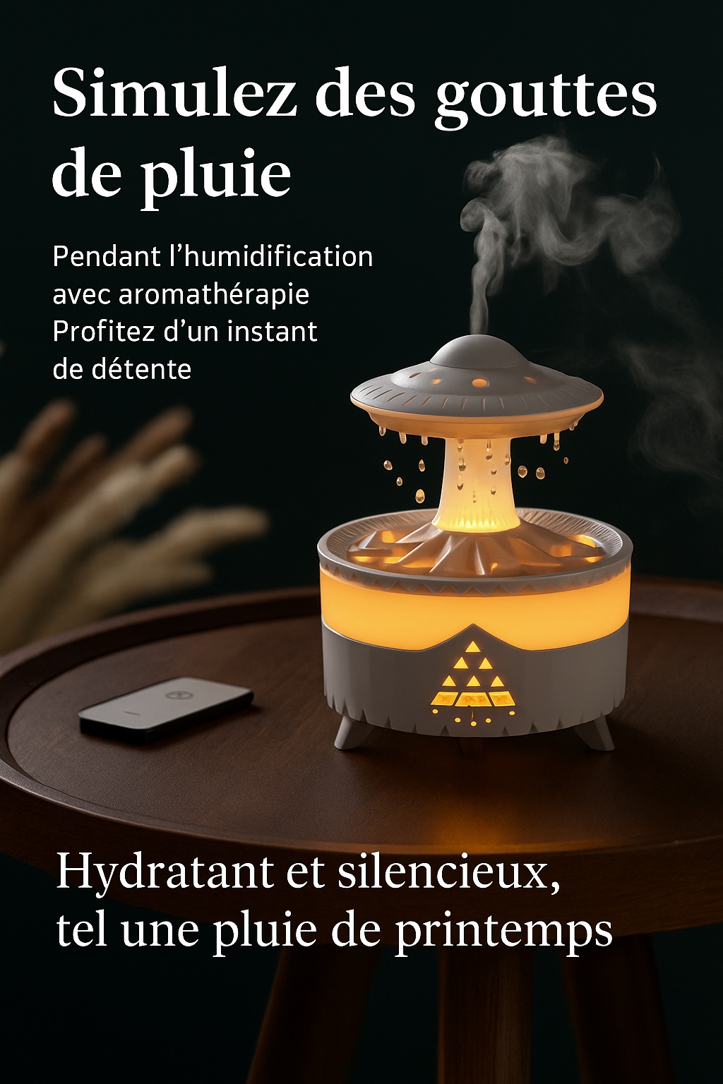 Diffuseur LED "Pluie Zen" – Ambiance Relaxante & Humidification Aromatique