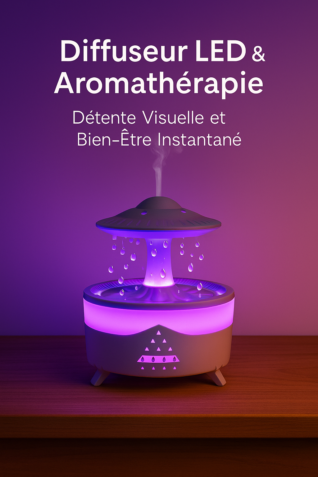 Diffuseur LED "Pluie Zen" – Ambiance Relaxante & Humidification Aromatique