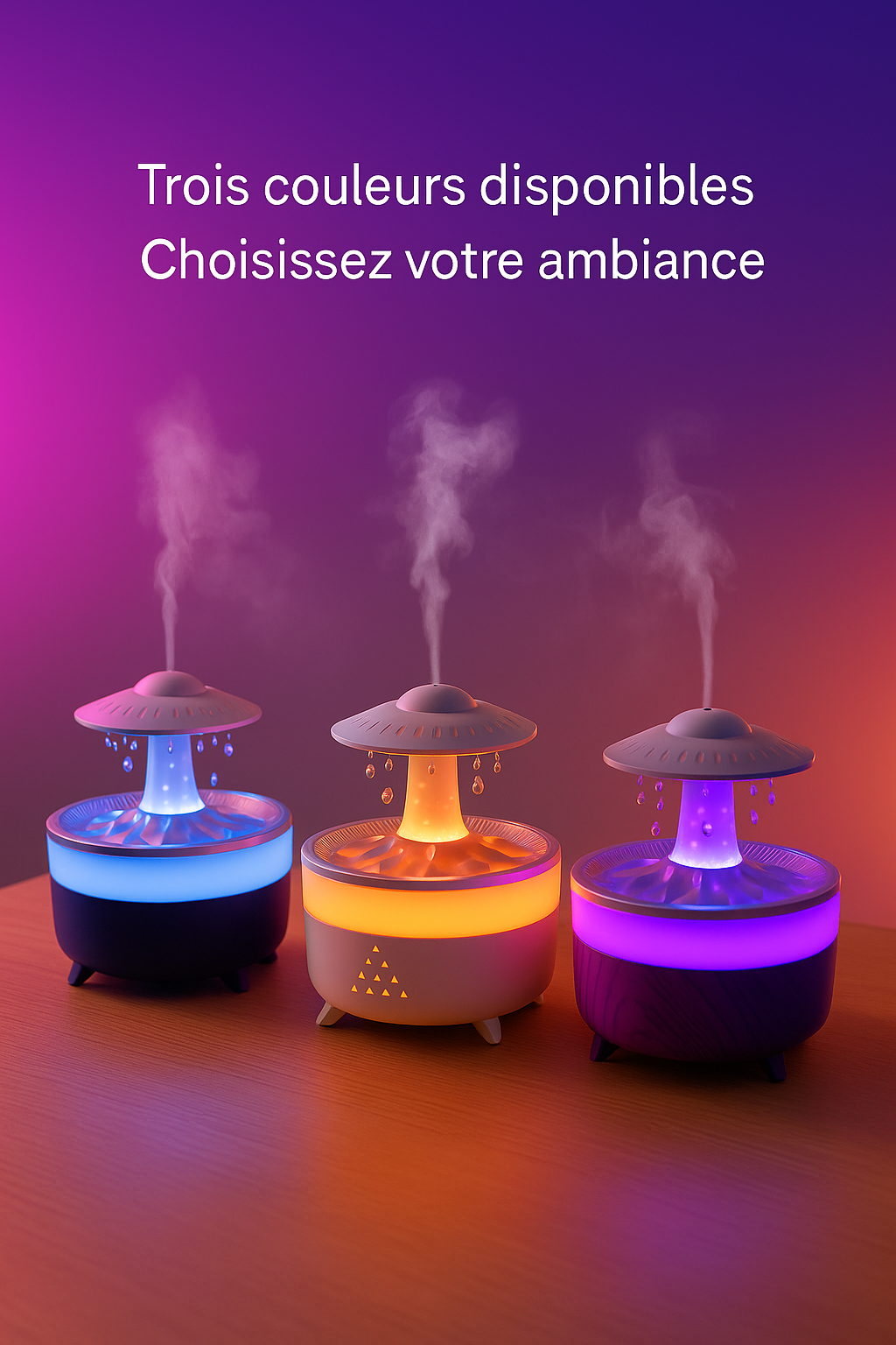 Diffuseur LED "Pluie Zen" – Ambiance Relaxante & Humidification Aromatique